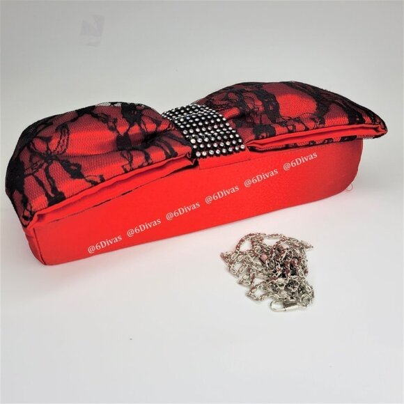 Red Satin Glitter Evening Purse With Large Bow Accent - Picture 5 of 13